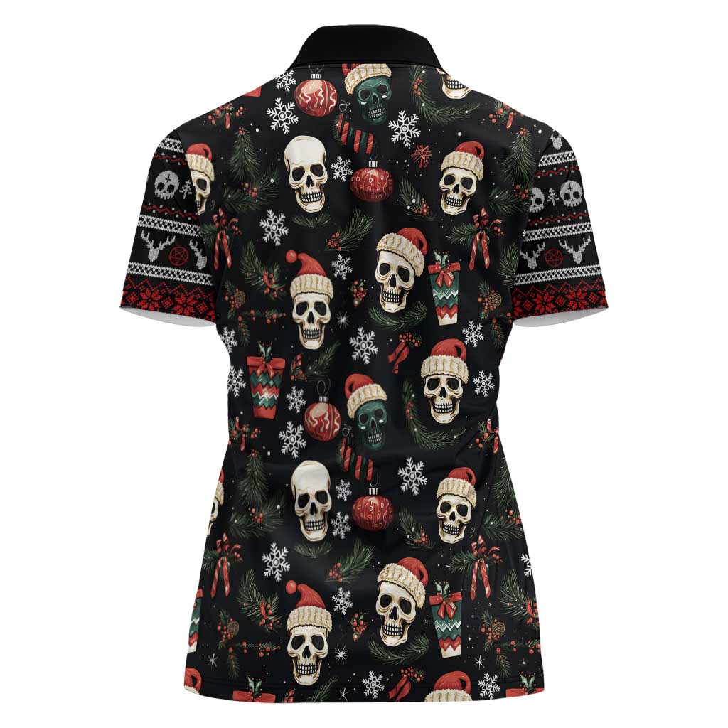 Skull Face Christmas Women Polo Shirt Xmas Holiday Patterns - Wonder Print Shop