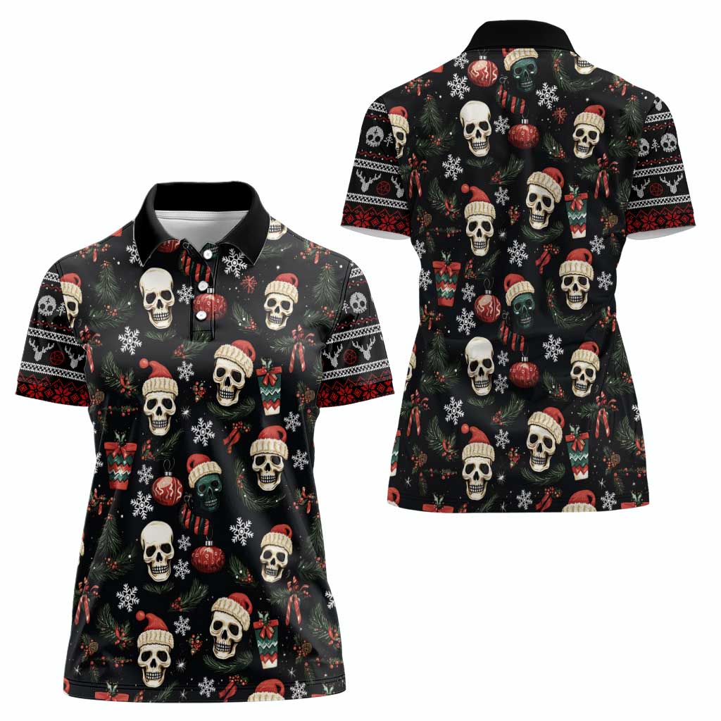 Skull Face Christmas Women Polo Shirt Xmas Holiday Patterns - Wonder Print Shop