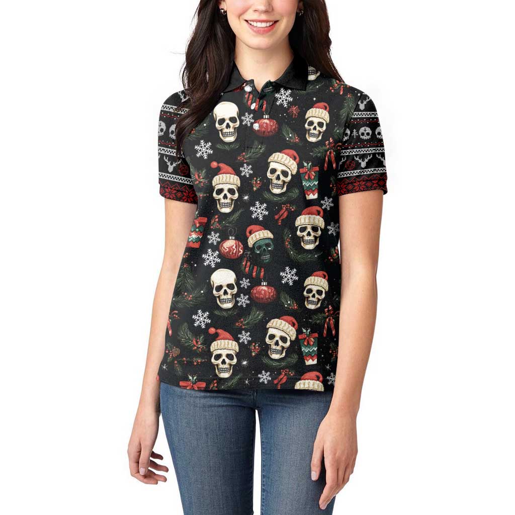 Skull Face Christmas Women Polo Shirt Xmas Holiday Patterns - Wonder Print Shop
