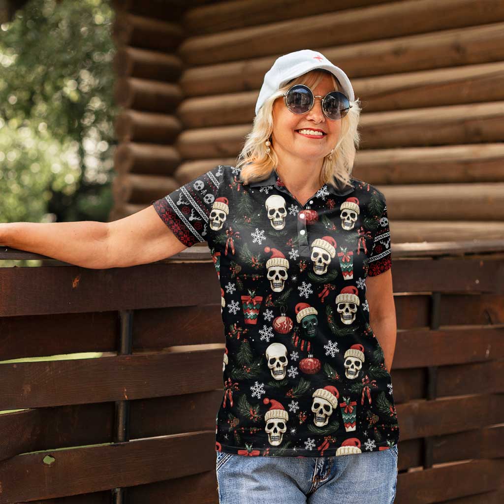 Skull Face Christmas Women Polo Shirt Xmas Holiday Patterns - Wonder Print Shop