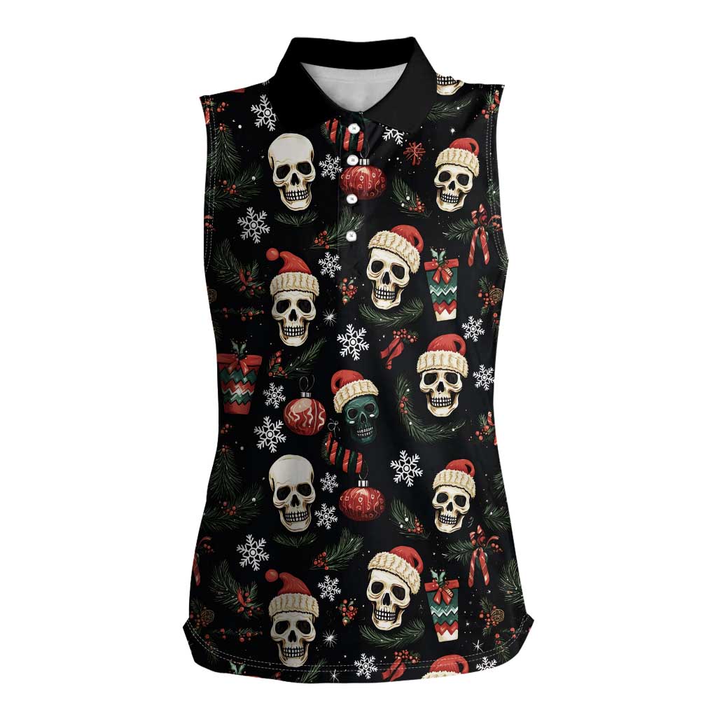 Skull Face Christmas Women Sleeveless Polo Shirt Xmas Holiday Patterns - Wonder Print Shop