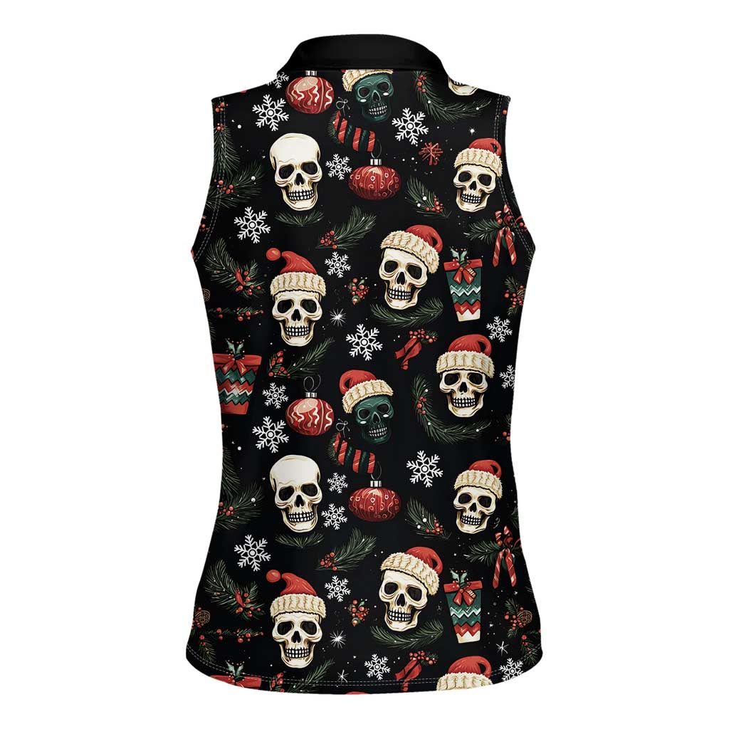 Skull Face Christmas Women Sleeveless Polo Shirt Xmas Holiday Patterns - Wonder Print Shop