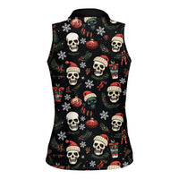 Skull Face Christmas Women Sleeveless Polo Shirt Xmas Holiday Patterns - Wonder Print Shop