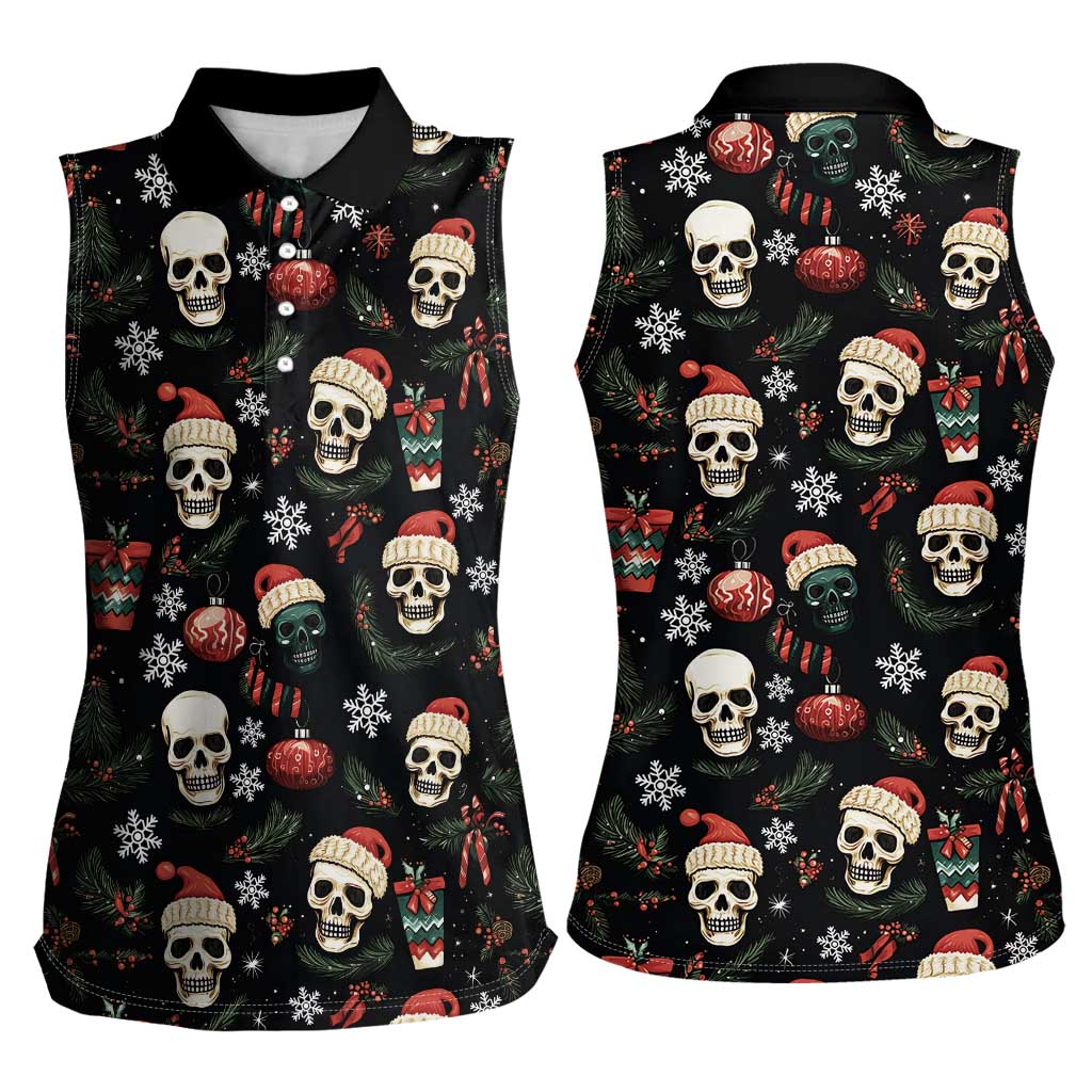 Skull Face Christmas Women Sleeveless Polo Shirt Xmas Holiday Patterns - Wonder Print Shop