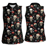 Skull Face Christmas Women Sleeveless Polo Shirt Xmas Holiday Patterns - Wonder Print Shop