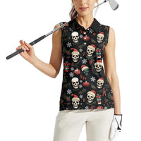Skull Face Christmas Women Sleeveless Polo Shirt Xmas Holiday Patterns - Wonder Print Shop
