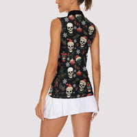 Skull Face Christmas Women Sleeveless Polo Shirt Xmas Holiday Patterns - Wonder Print Shop