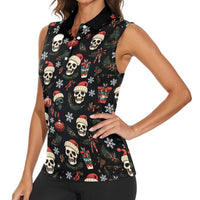 Skull Face Christmas Women Sleeveless Polo Shirt Xmas Holiday Patterns - Wonder Print Shop
