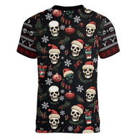 Skull Face Christmas Women V-Neck T-Shirt Xmas Holiday Patterns - Wonder Print Shop