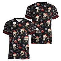 Skull Face Christmas Women V-Neck T-Shirt Xmas Holiday Patterns - Wonder Print Shop