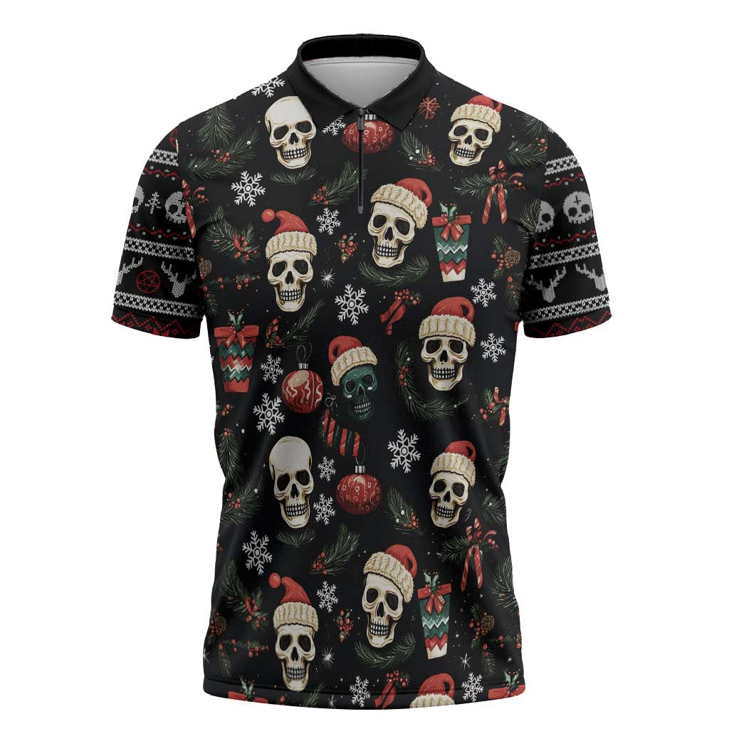Skull Face Christmas Zipper Polo Shirt Xmas Holiday Patterns - Wonder Print Shop