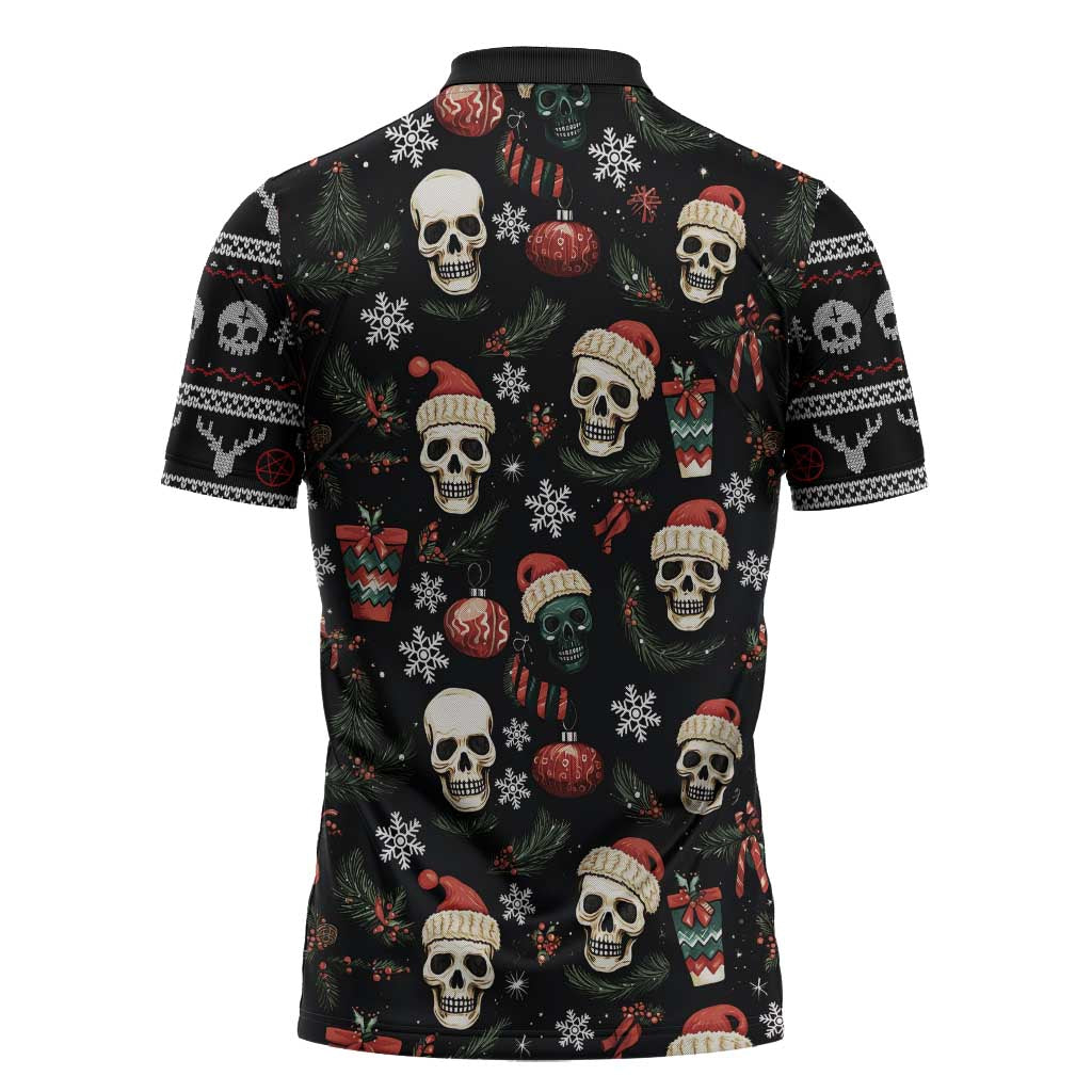 Skull Face Christmas Zipper Polo Shirt Xmas Holiday Patterns - Wonder Print Shop