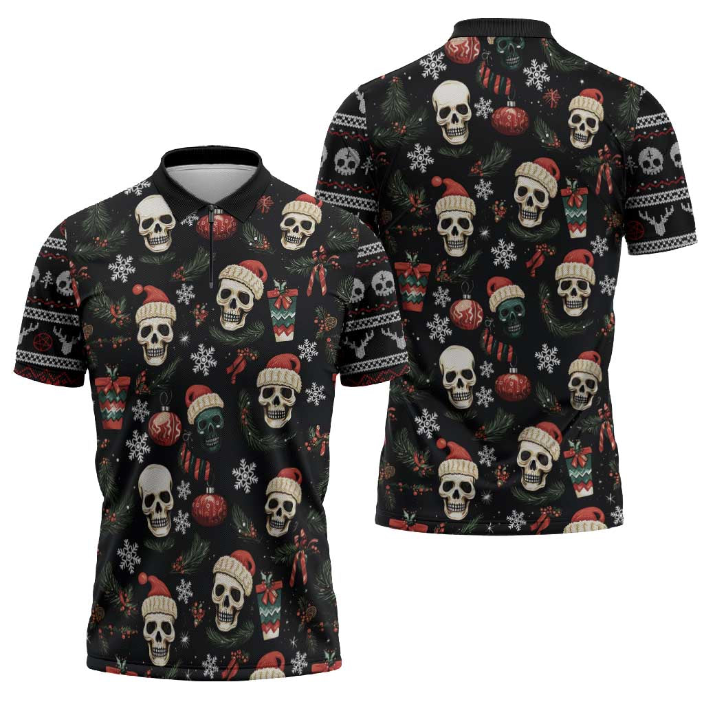 Skull Face Christmas Zipper Polo Shirt Xmas Holiday Patterns - Wonder Print Shop