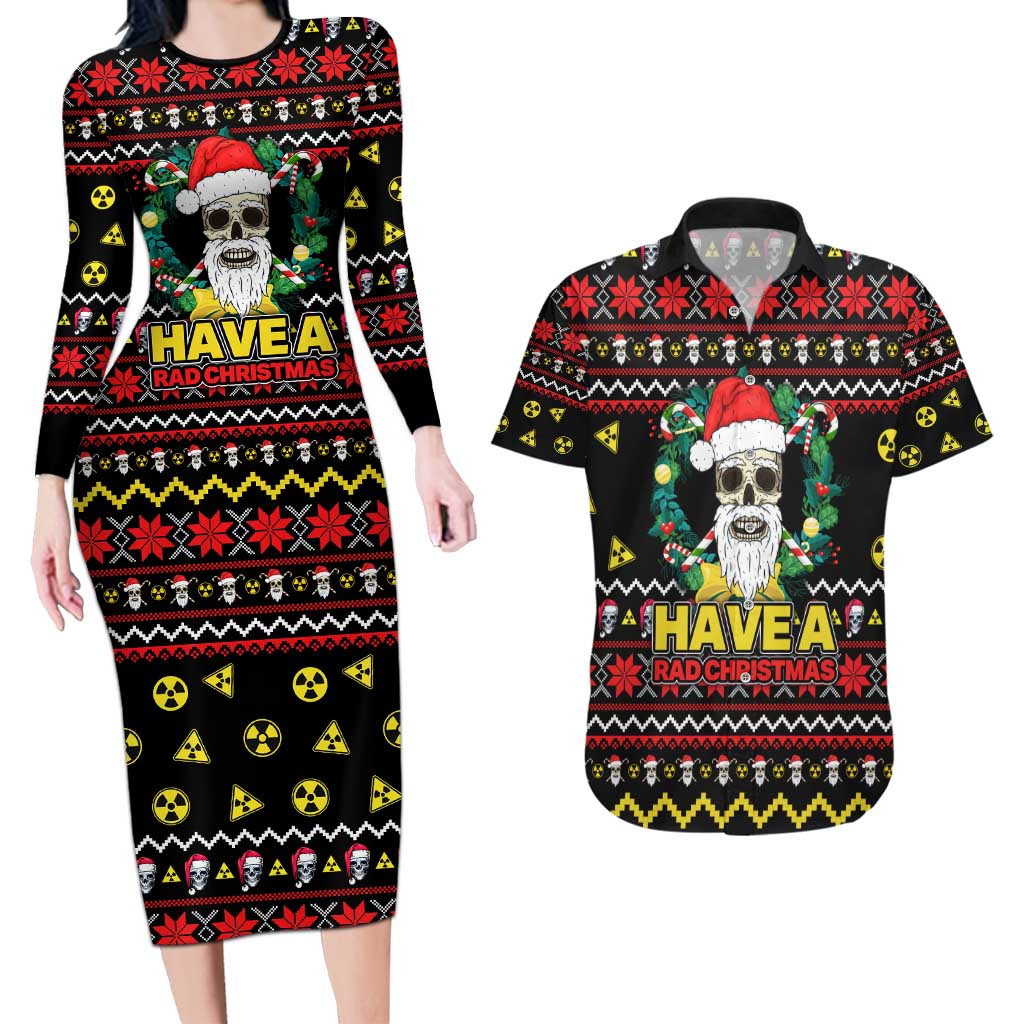 Skull Have A Rad Christmas Couples Matching Long Sleeve Bodycon Dress and Hawaiian Shirt Xmas Holiday Patterns - Wonder Print Shop