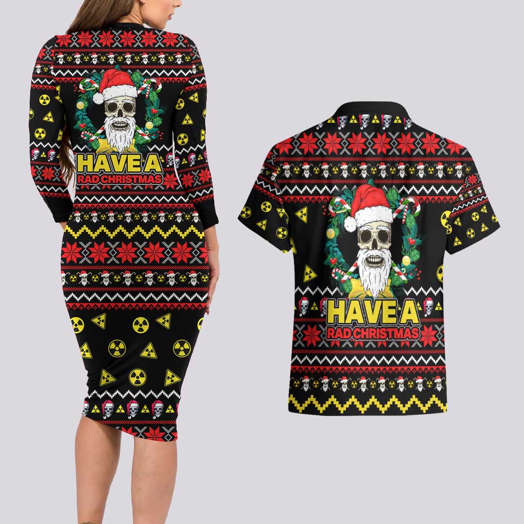 Skull Have A Rad Christmas Couples Matching Long Sleeve Bodycon Dress and Hawaiian Shirt Xmas Holiday Patterns - Wonder Print Shop