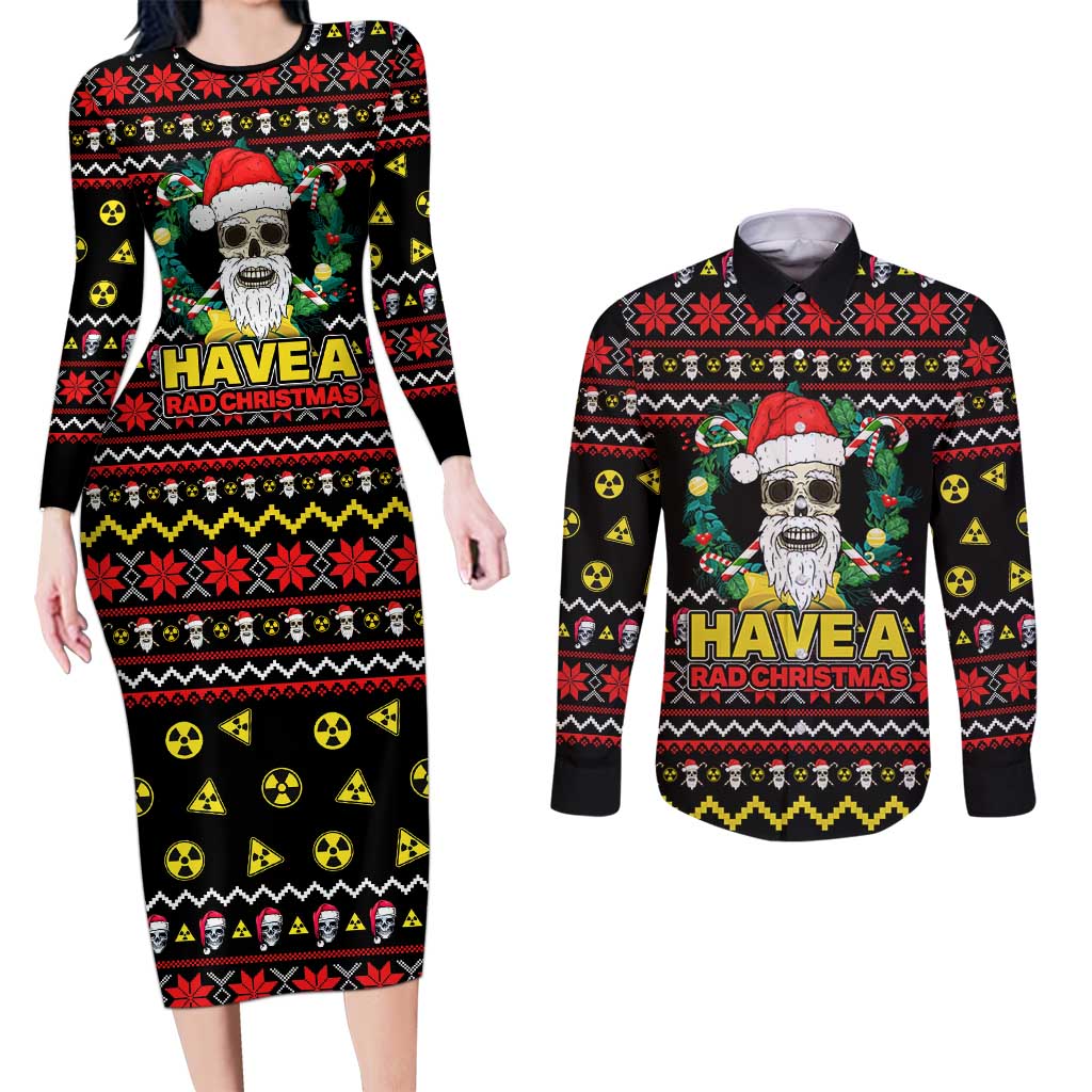 Skull Have A Rad Christmas Couples Matching Long Sleeve Bodycon Dress and Long Sleeve Button Shirt Xmas Holiday Patterns - Wonder Print Shop