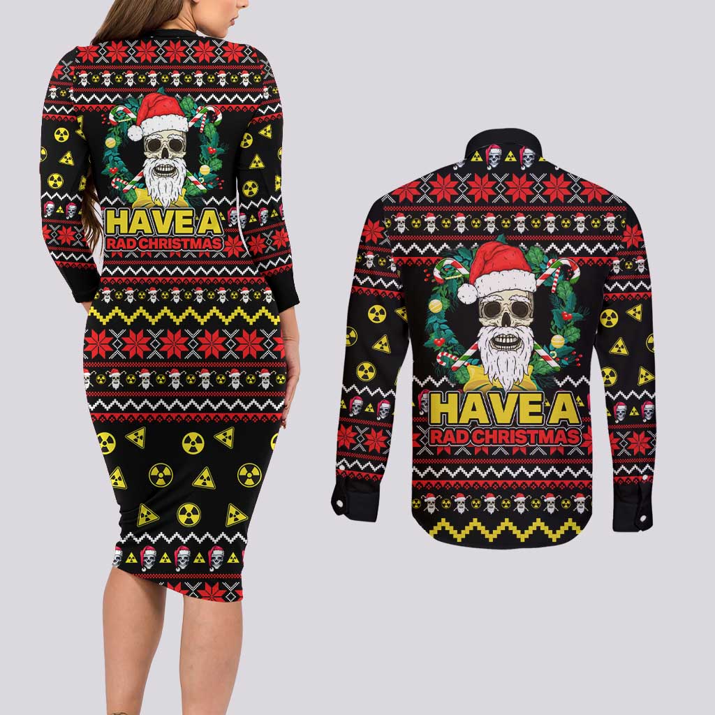 Skull Have A Rad Christmas Couples Matching Long Sleeve Bodycon Dress and Long Sleeve Button Shirt Xmas Holiday Patterns - Wonder Print Shop