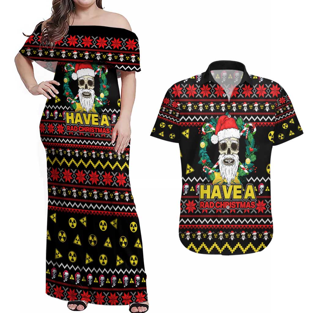 Skull Have A Rad Christmas Couples Matching Off Shoulder Maxi Dress and Hawaiian Shirt Xmas Holiday Patterns - Wonder Print Shop
