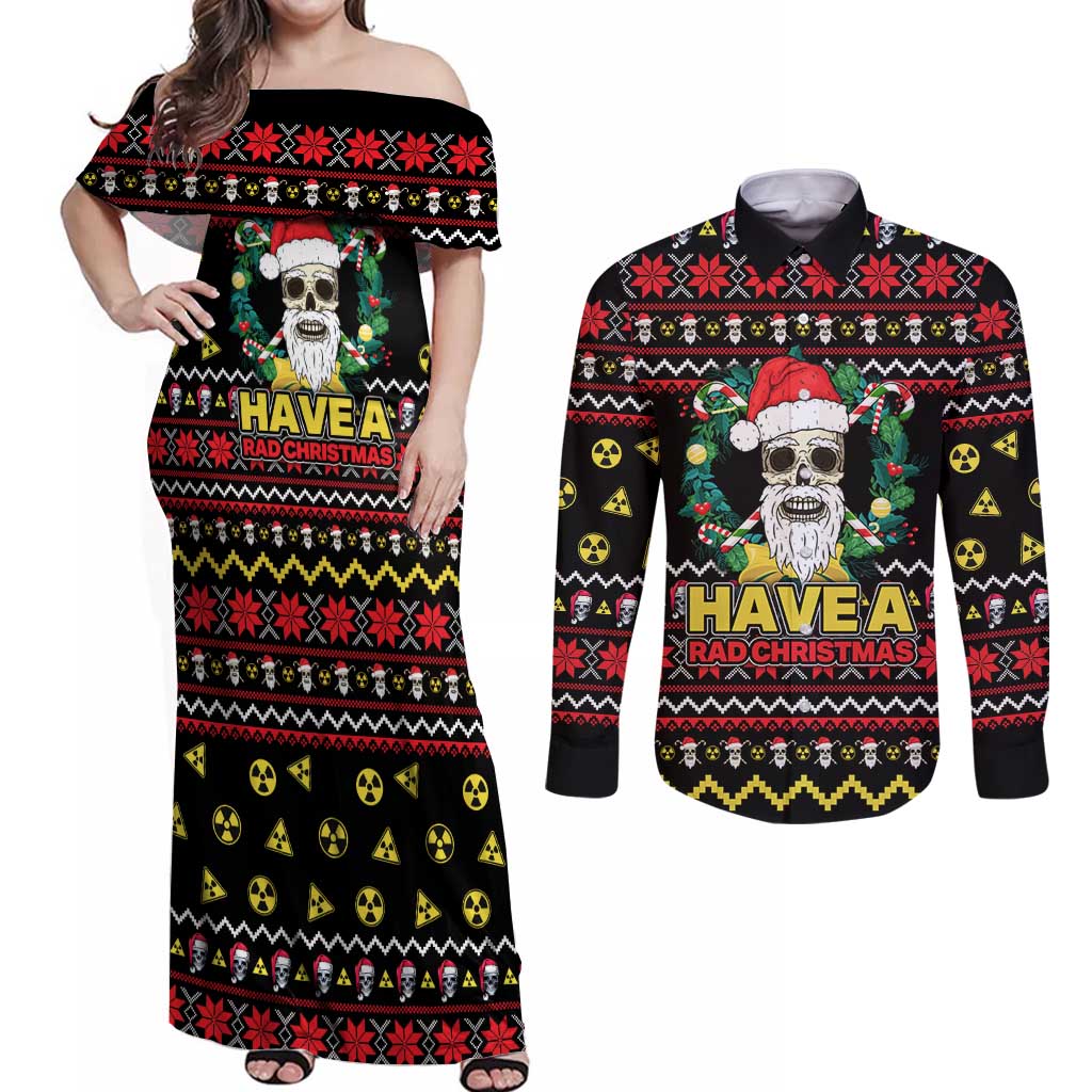 Skull Have A Rad Christmas Couples Matching Off Shoulder Maxi Dress and Long Sleeve Button Shirt Xmas Holiday Patterns - Wonder Print Shop