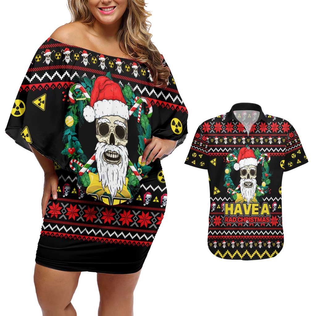 Skull Have A Rad Christmas Couples Matching Off Shoulder Short Dress and Hawaiian Shirt Xmas Holiday Patterns - Wonder Print Shop