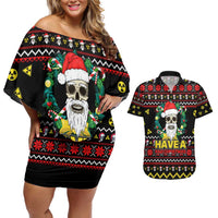 Skull Have A Rad Christmas Couples Matching Off Shoulder Short Dress and Hawaiian Shirt Xmas Holiday Patterns - Wonder Print Shop