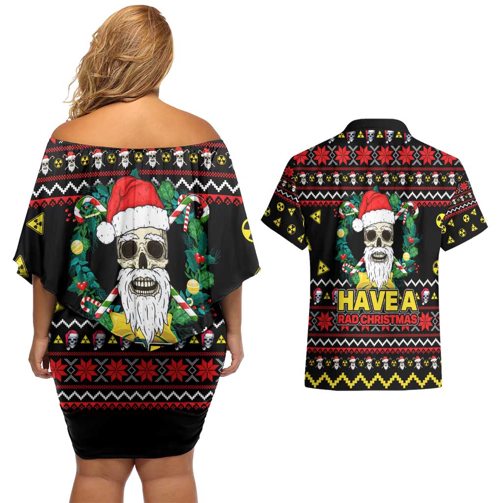 Skull Have A Rad Christmas Couples Matching Off Shoulder Short Dress and Hawaiian Shirt Xmas Holiday Patterns - Wonder Print Shop