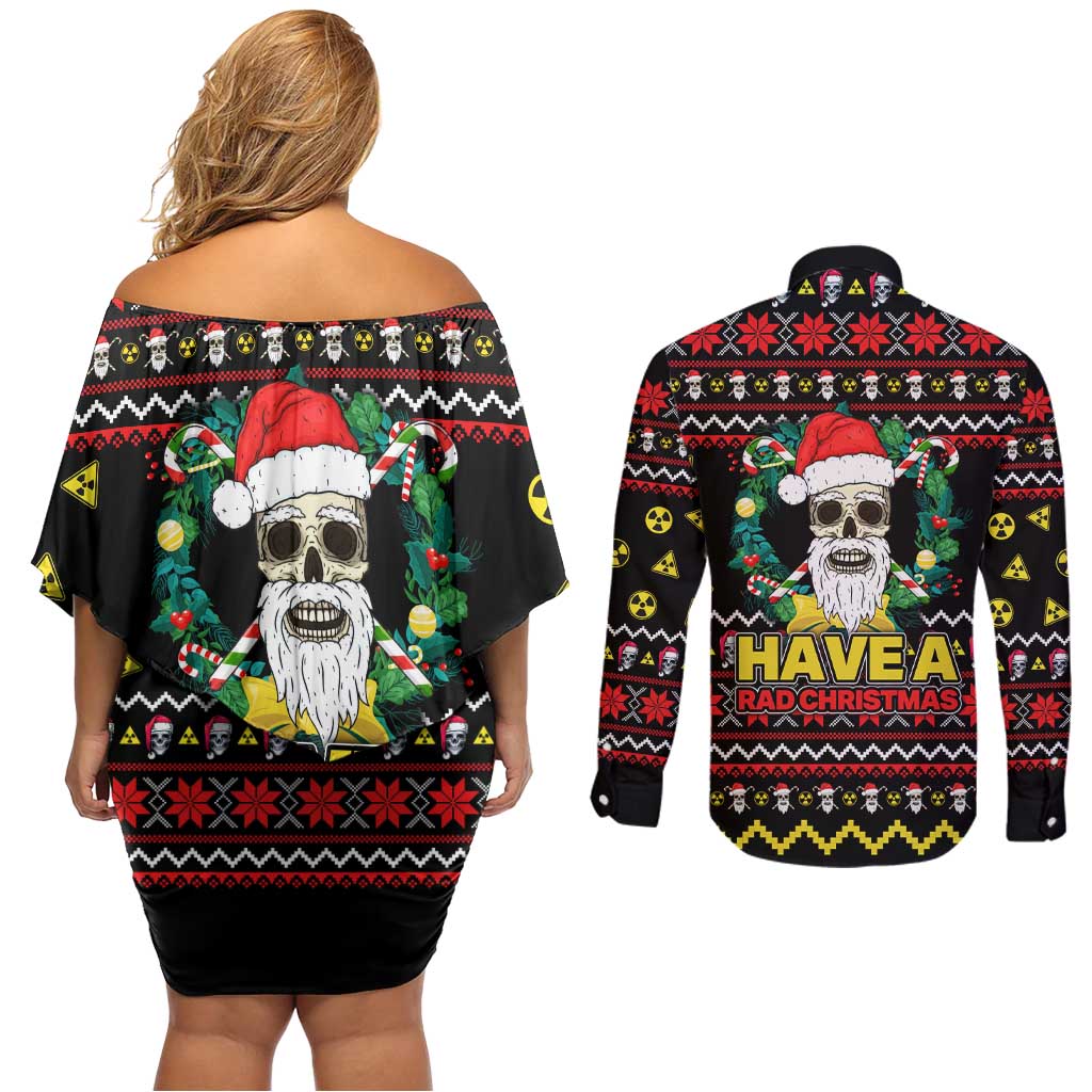 Skull Have A Rad Christmas Couples Matching Off Shoulder Short Dress and Long Sleeve Button Shirt Xmas Holiday Patterns - Wonder Print Shop