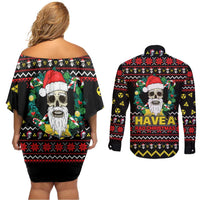 Skull Have A Rad Christmas Couples Matching Off Shoulder Short Dress and Long Sleeve Button Shirt Xmas Holiday Patterns - Wonder Print Shop