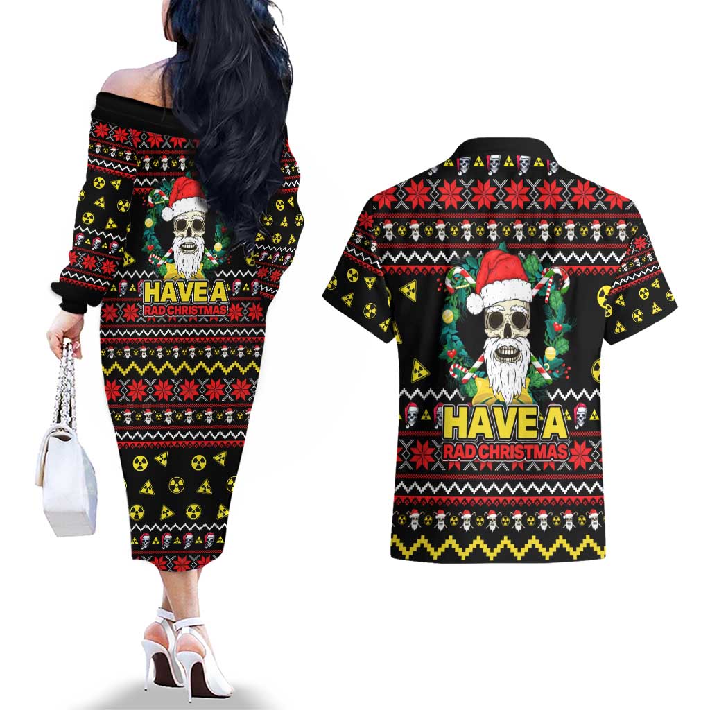 Skull Have A Rad Christmas Couples Matching Off The Shoulder Long Sleeve Dress and Hawaiian Shirt Xmas Holiday Patterns - Wonder Print Shop