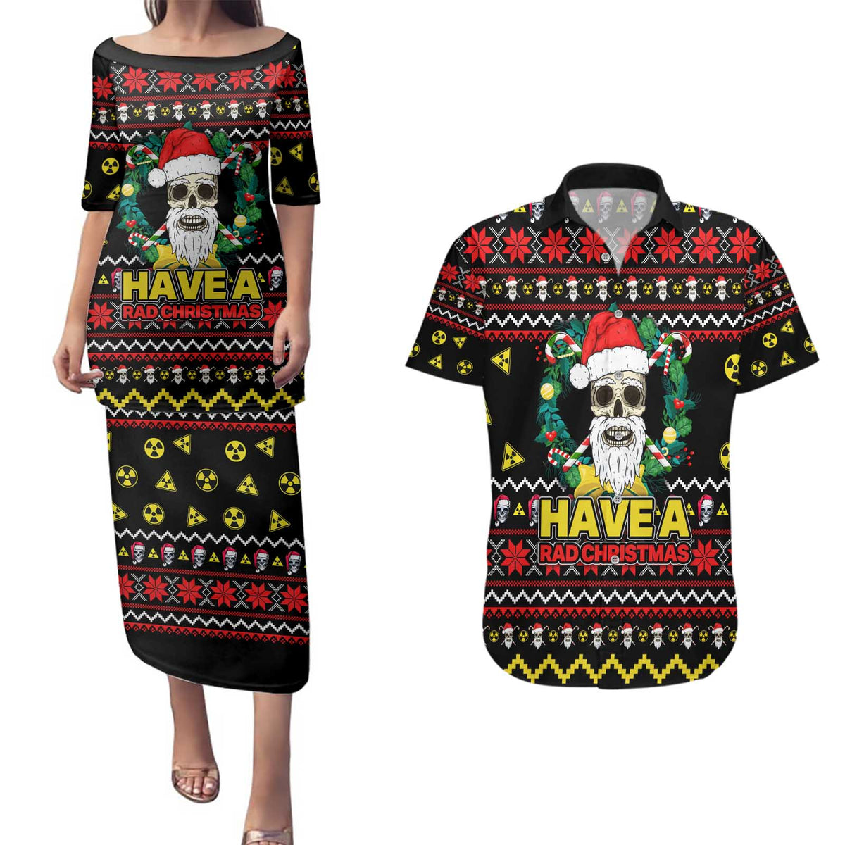 Skull Have A Rad Christmas Couples Matching Puletasi and Hawaiian Shirt Xmas Holiday Patterns - Wonder Print Shop