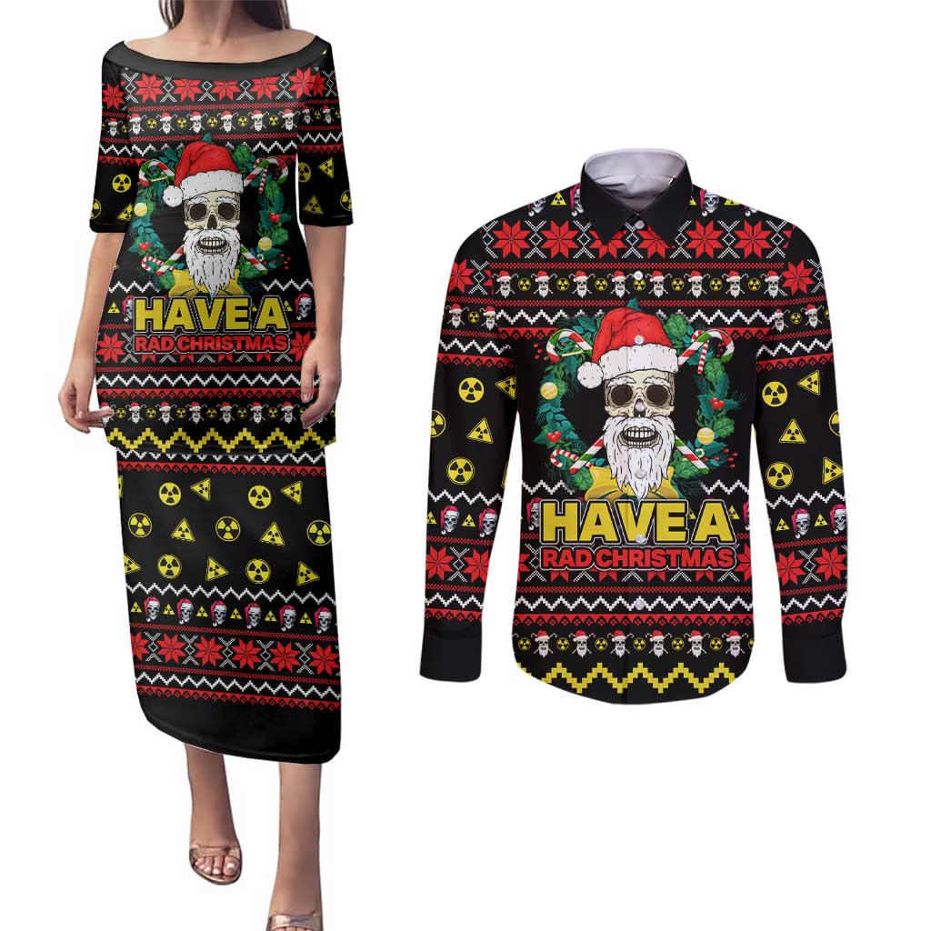 Skull Have A Rad Christmas Couples Matching Puletasi and Long Sleeve Button Shirt Xmas Holiday Patterns - Wonder Print Shop
