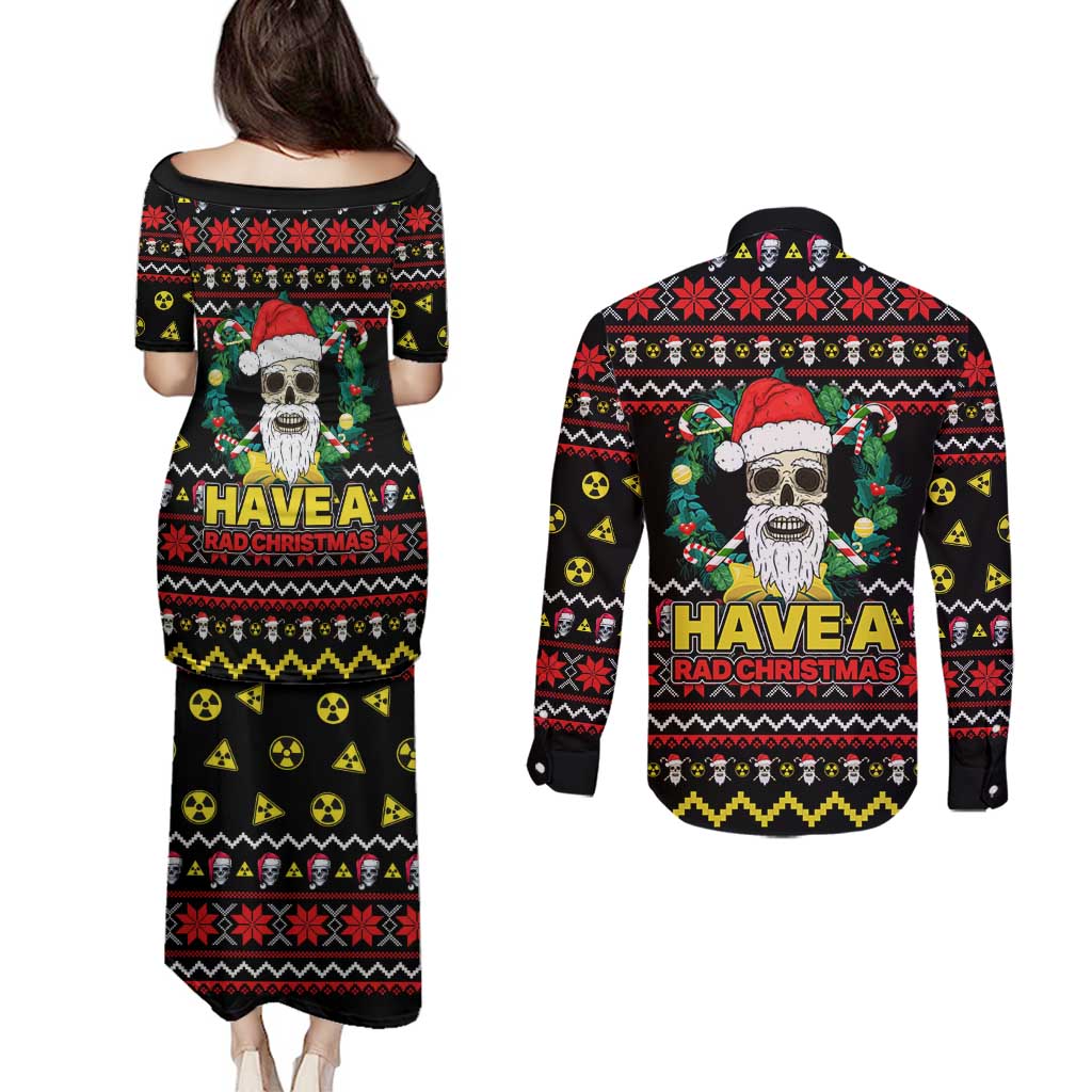 Skull Have A Rad Christmas Couples Matching Puletasi and Long Sleeve Button Shirt Xmas Holiday Patterns - Wonder Print Shop