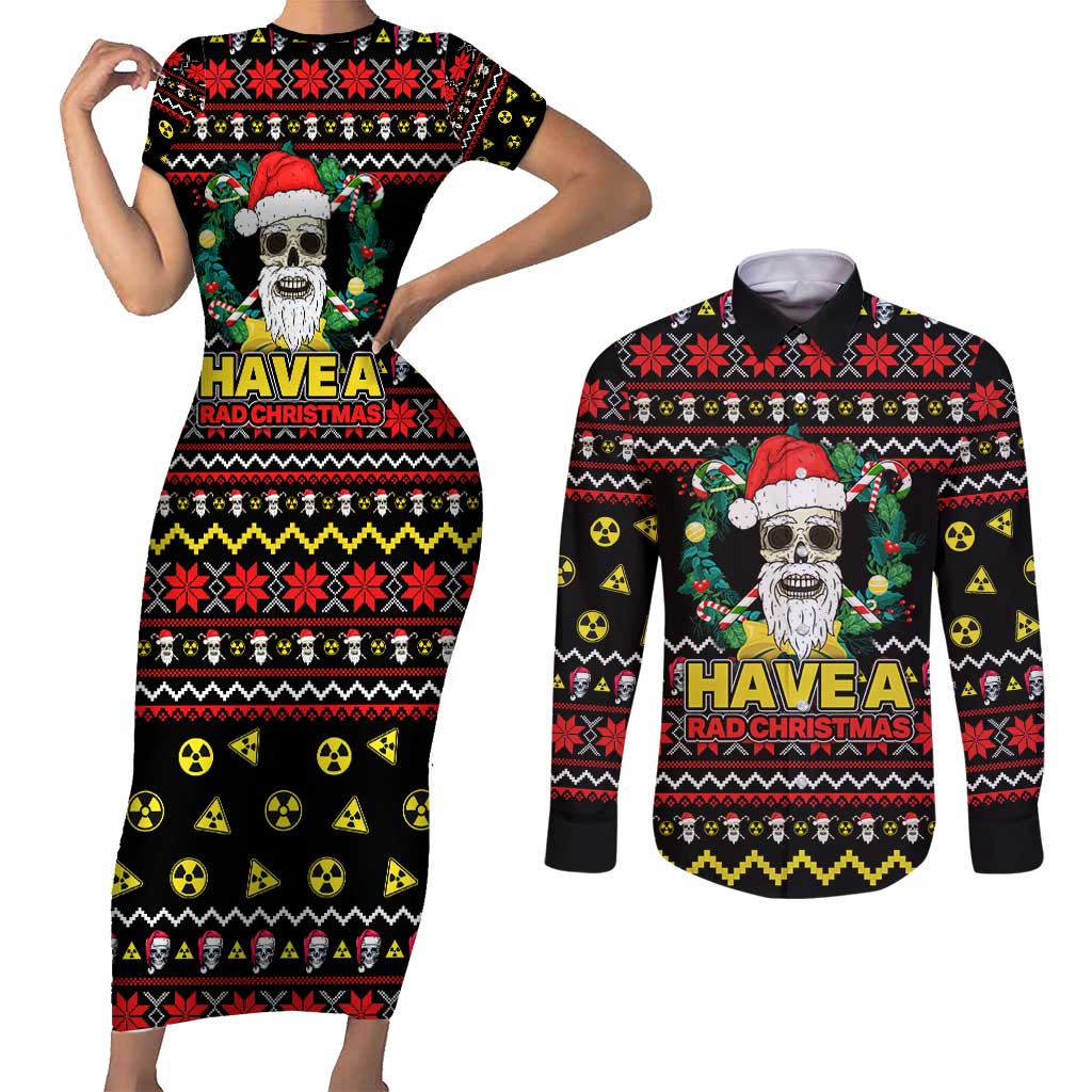 Skull Have A Rad Christmas Couples Matching Short Sleeve Bodycon Dress and Long Sleeve Button Shirt Xmas Holiday Patterns - Wonder Print Shop