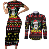 Skull Have A Rad Christmas Couples Matching Short Sleeve Bodycon Dress and Long Sleeve Button Shirt Xmas Holiday Patterns - Wonder Print Shop