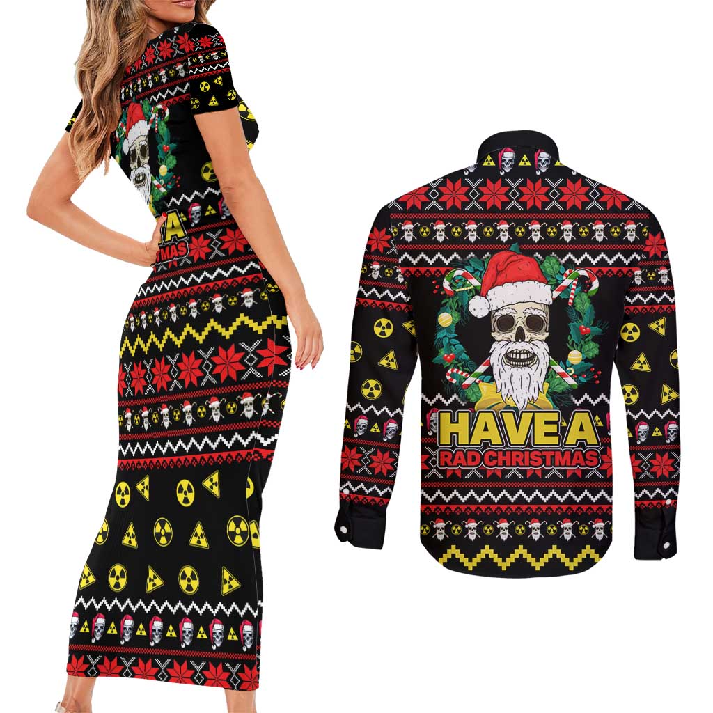 Skull Have A Rad Christmas Couples Matching Short Sleeve Bodycon Dress and Long Sleeve Button Shirt Xmas Holiday Patterns - Wonder Print Shop