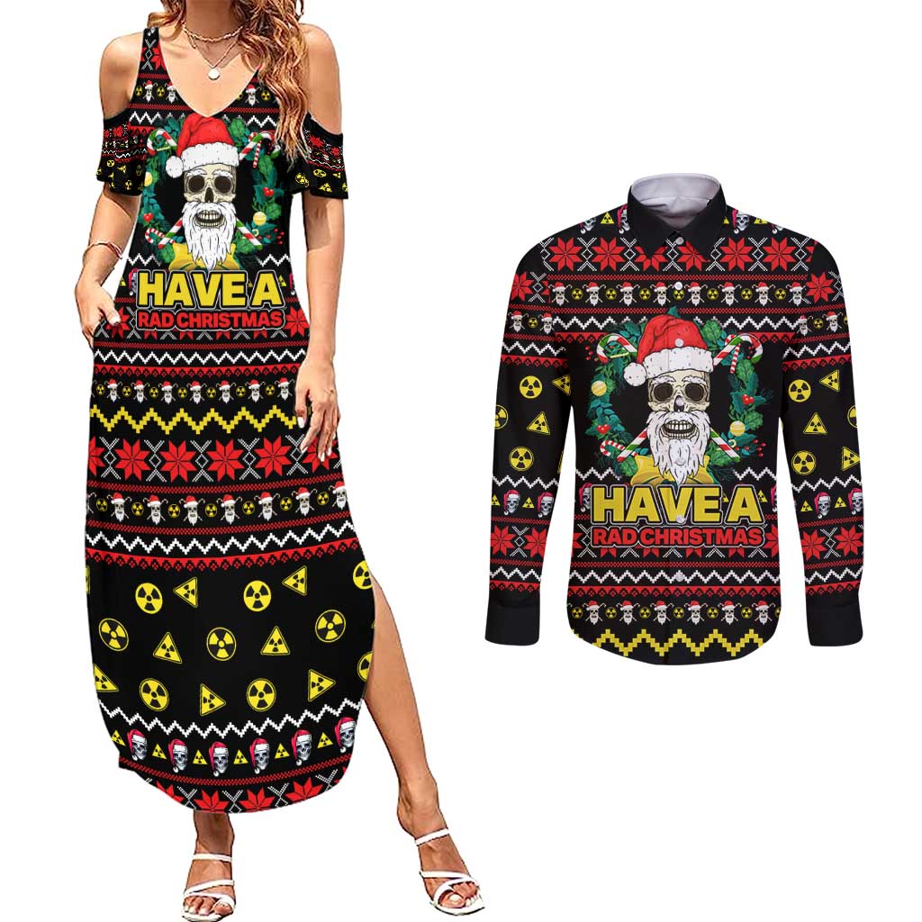 Skull Have A Rad Christmas Couples Matching Summer Maxi Dress and Long Sleeve Button Shirt Xmas Holiday Patterns - Wonder Print Shop