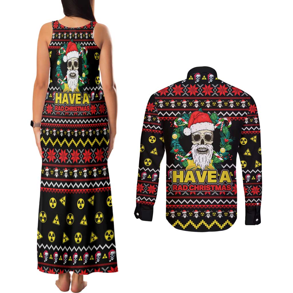 Skull Have A Rad Christmas Couples Matching Tank Maxi Dress and Long Sleeve Button Shirt Xmas Holiday Patterns - Wonder Print Shop