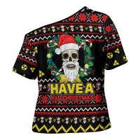 Skull Have A Rad Christmas Cross Shoulder Shirt Xmas Holiday Patterns - Wonder Print Shop