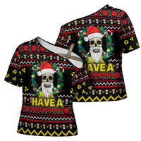 Skull Have A Rad Christmas Cross Shoulder Shirt Xmas Holiday Patterns - Wonder Print Shop
