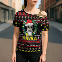 Skull Have A Rad Christmas Cross Shoulder Shirt Xmas Holiday Patterns - Wonder Print Shop