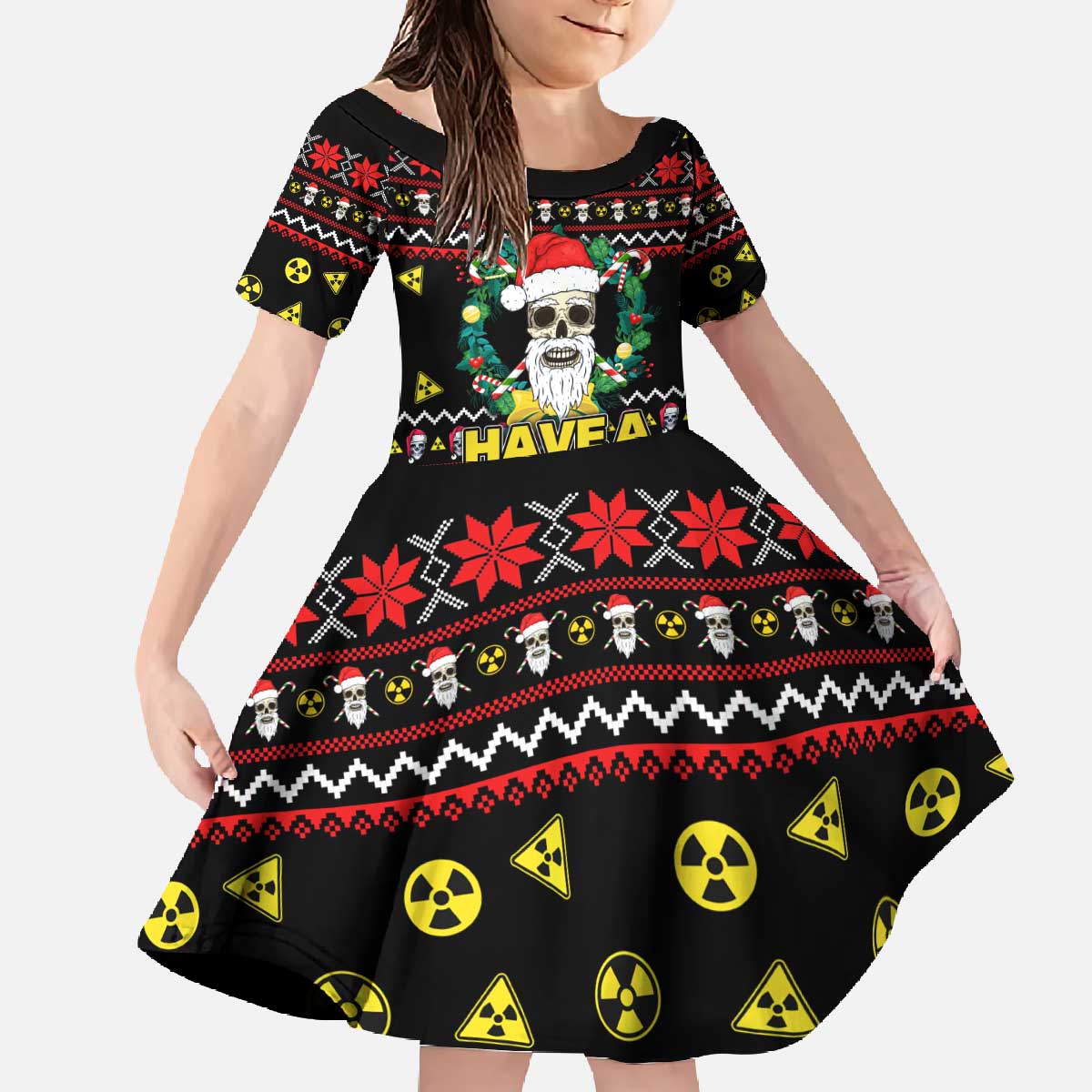 Skull Have A Rad Christmas Family Matching Off The Shoulder Long Sleeve Dress and Hawaiian Shirt Xmas Holiday Patterns - Wonder Print Shop