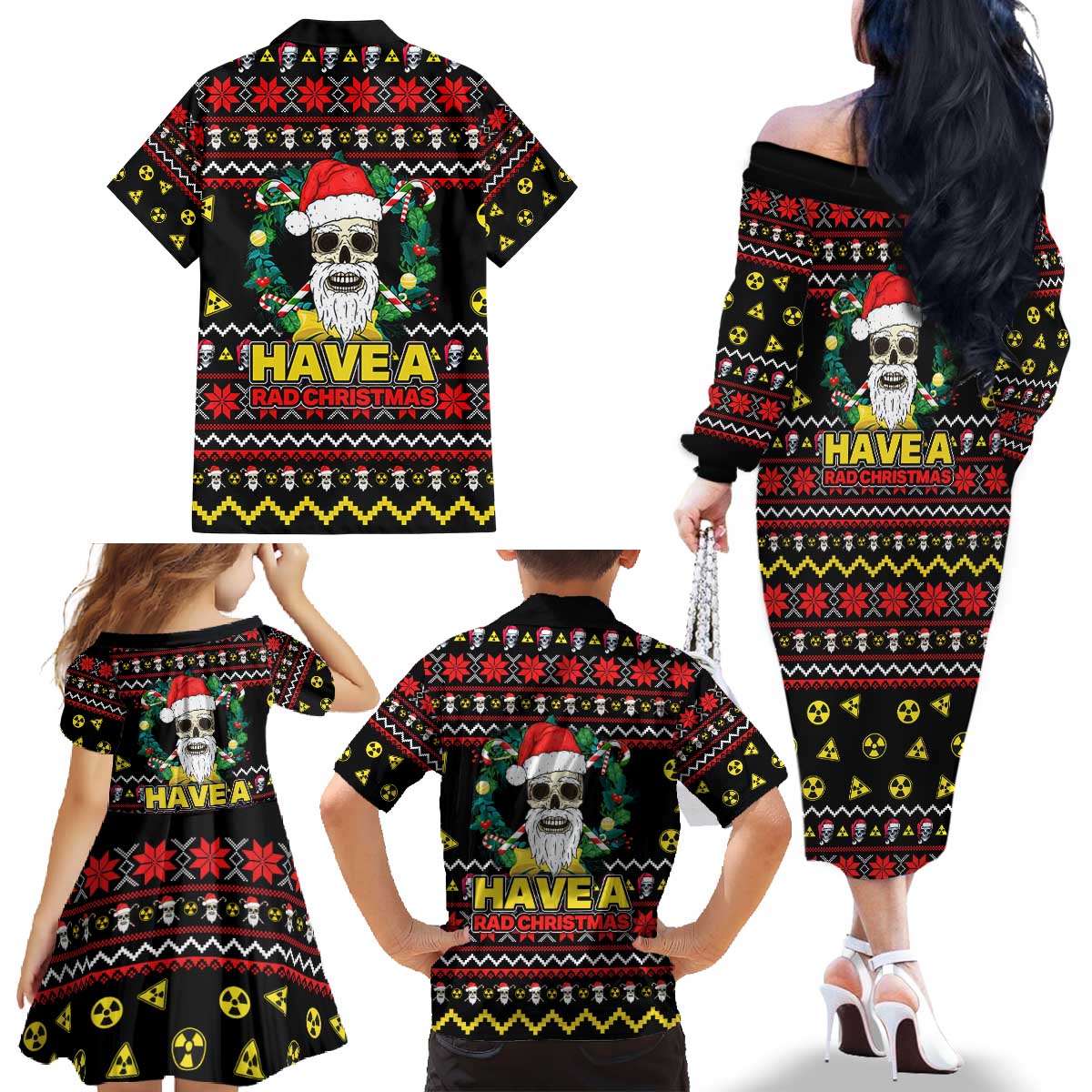 Skull Have A Rad Christmas Family Matching Off The Shoulder Long Sleeve Dress and Hawaiian Shirt Xmas Holiday Patterns - Wonder Print Shop
