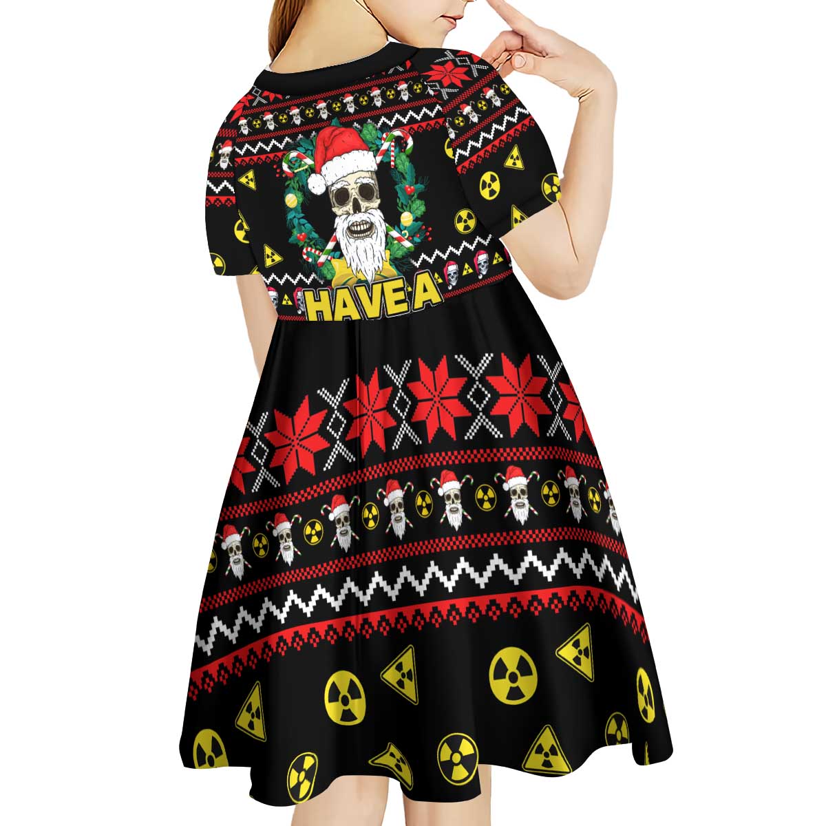 Skull Have A Rad Christmas Kid Short Sleeve Dress Xmas Holiday Patterns - Wonder Print Shop