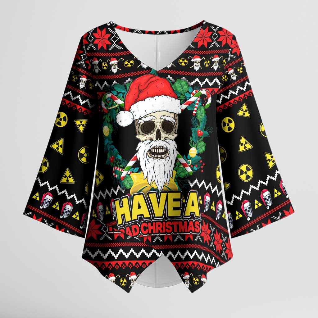 Skull Have A Rad Christmas Kimono Sleeve Blouse Xmas Holiday Patterns - Wonder Print Shop