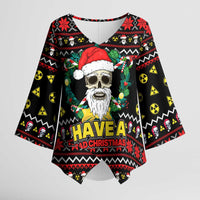 Skull Have A Rad Christmas Kimono Sleeve Blouse Xmas Holiday Patterns - Wonder Print Shop
