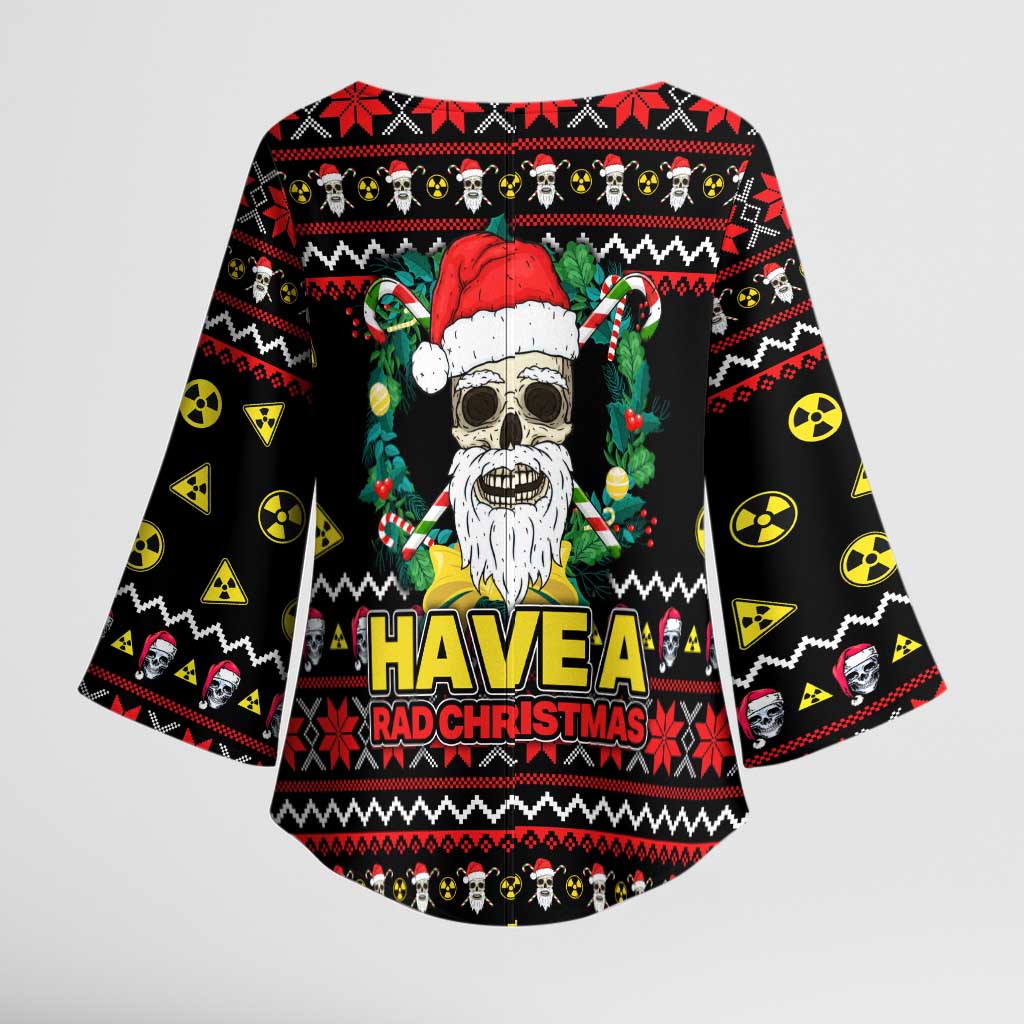 Skull Have A Rad Christmas Kimono Sleeve Blouse Xmas Holiday Patterns - Wonder Print Shop