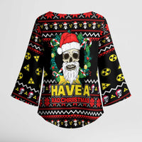 Skull Have A Rad Christmas Kimono Sleeve Blouse Xmas Holiday Patterns - Wonder Print Shop