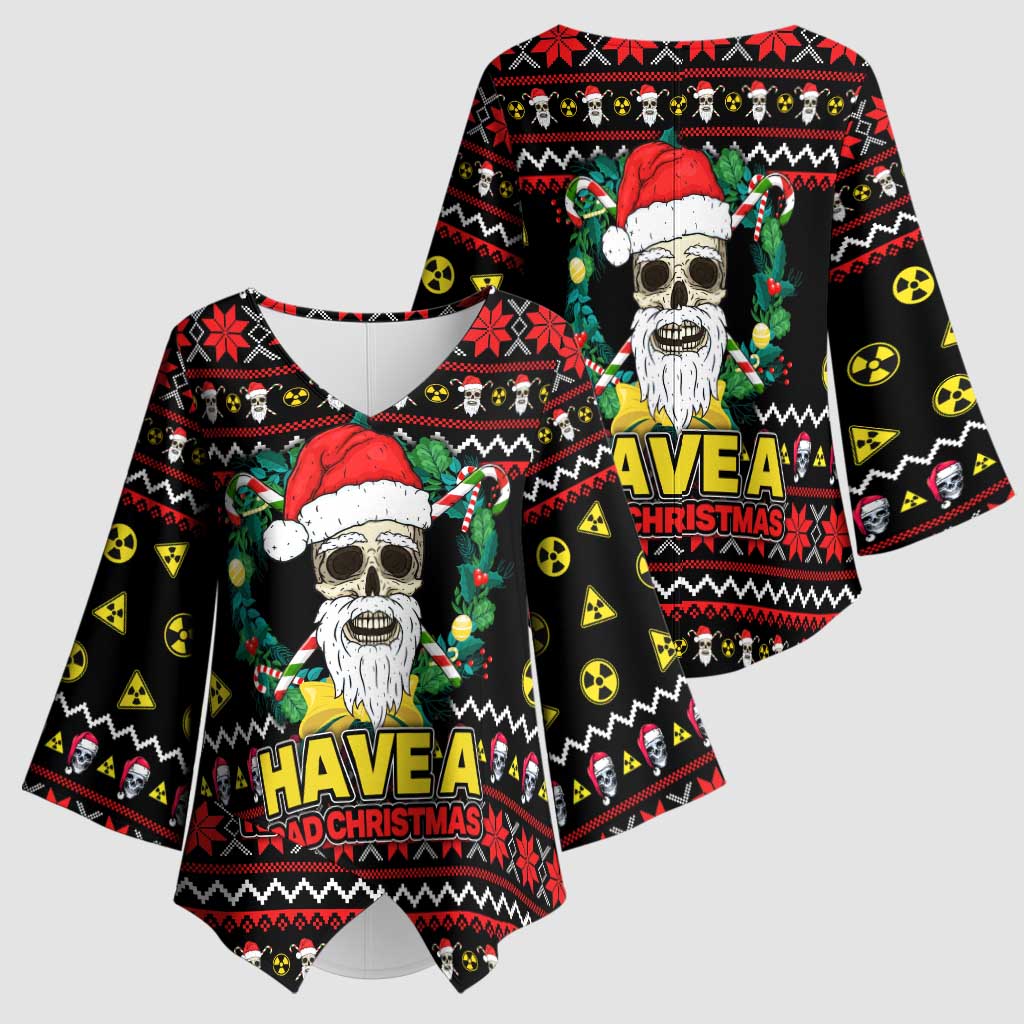 Skull Have A Rad Christmas Kimono Sleeve Blouse Xmas Holiday Patterns - Wonder Print Shop