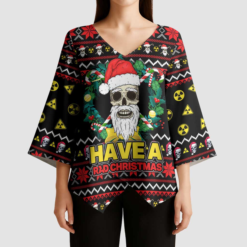 Skull Have A Rad Christmas Kimono Sleeve Blouse Xmas Holiday Patterns - Wonder Print Shop