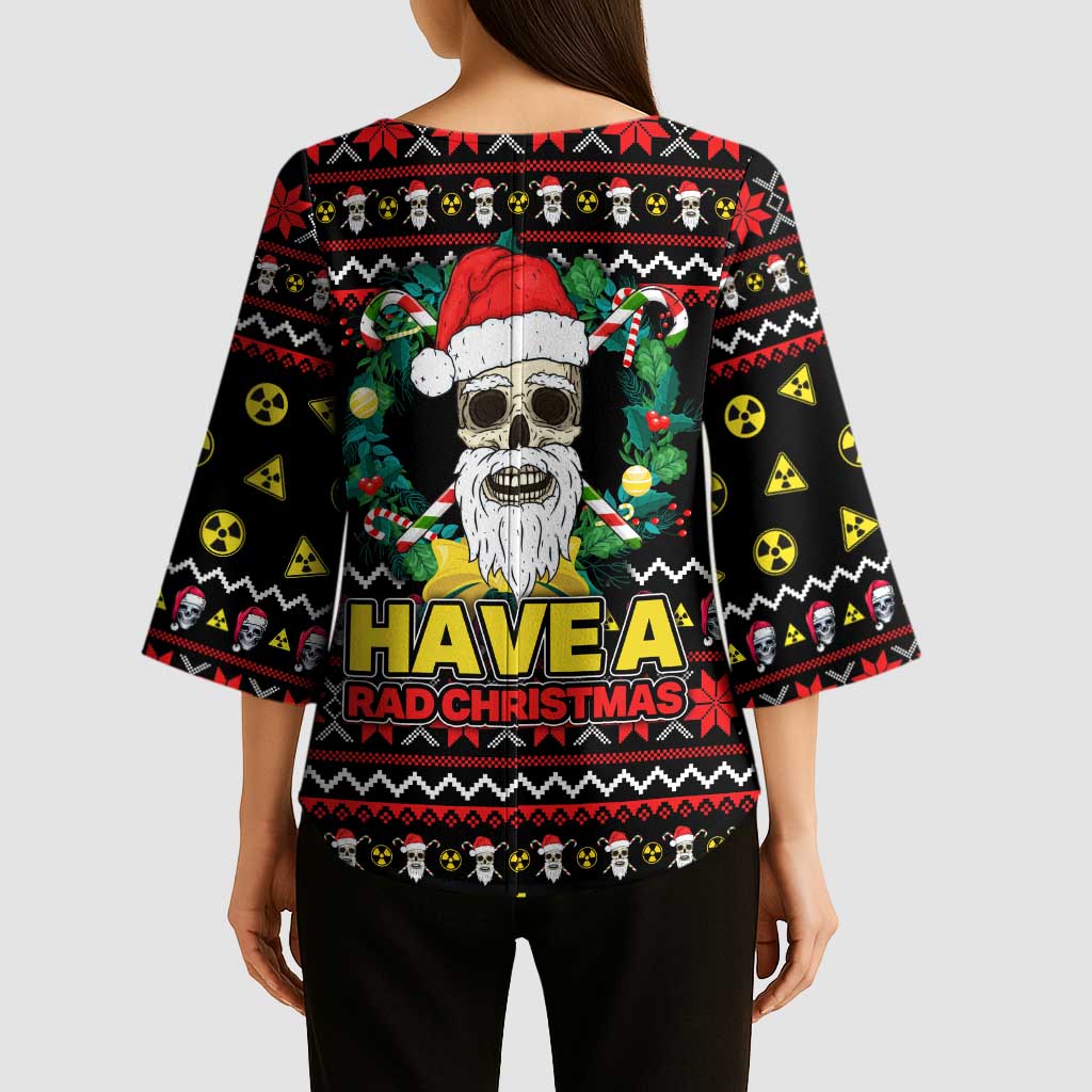 Skull Have A Rad Christmas Kimono Sleeve Blouse Xmas Holiday Patterns - Wonder Print Shop